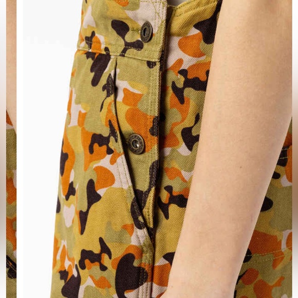 Dickies The Artondale Camo Print Duck Bib Overalls Green Orange Size Small NWT - Picture 5 of 13